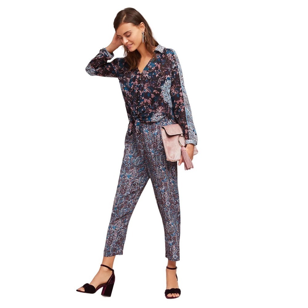 Maeve Anthropologie Floral Jumpsuit Hallie‎ Woven Twist Front size 0